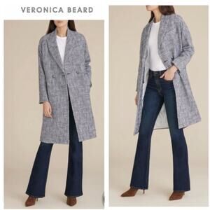 Veronica Beard Fiona Plaid Trench Dickey Blazer Coat Tweed Oversized Long sz XS